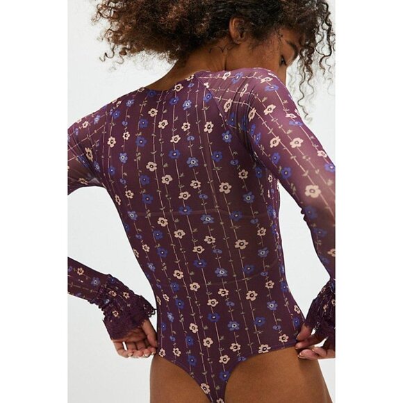 Free People Up All Night Printed Bodysuit Berry Bandit Floral Thong NWOT Small - Picture 2 of 7